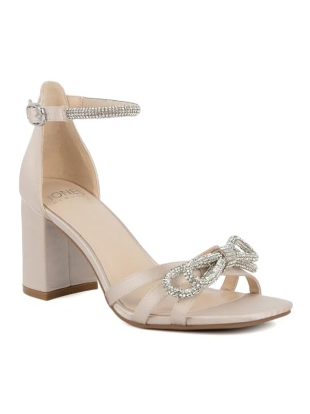 Satin Rhinestone Embellished Block Heel Sandals 3 Inch Dress Wedding Guest